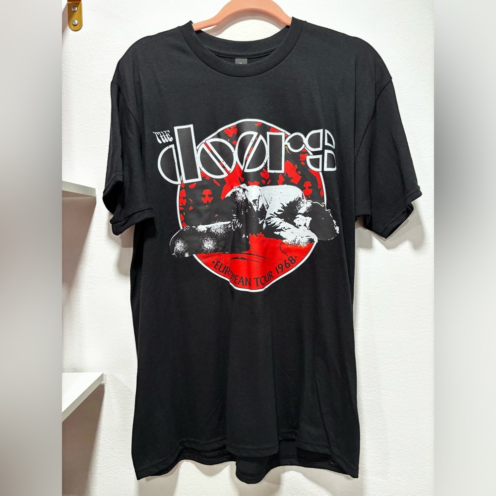 Black Gildan Tshirt with The Doors band logo on front